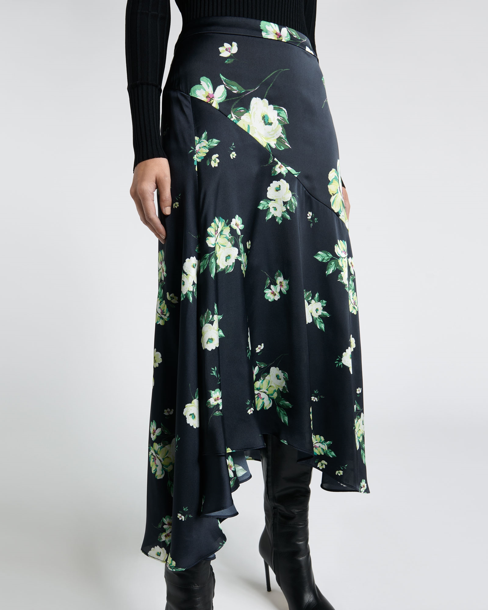 Skirts | Green Rose Spliced Midi Skirt | 780 Ink
