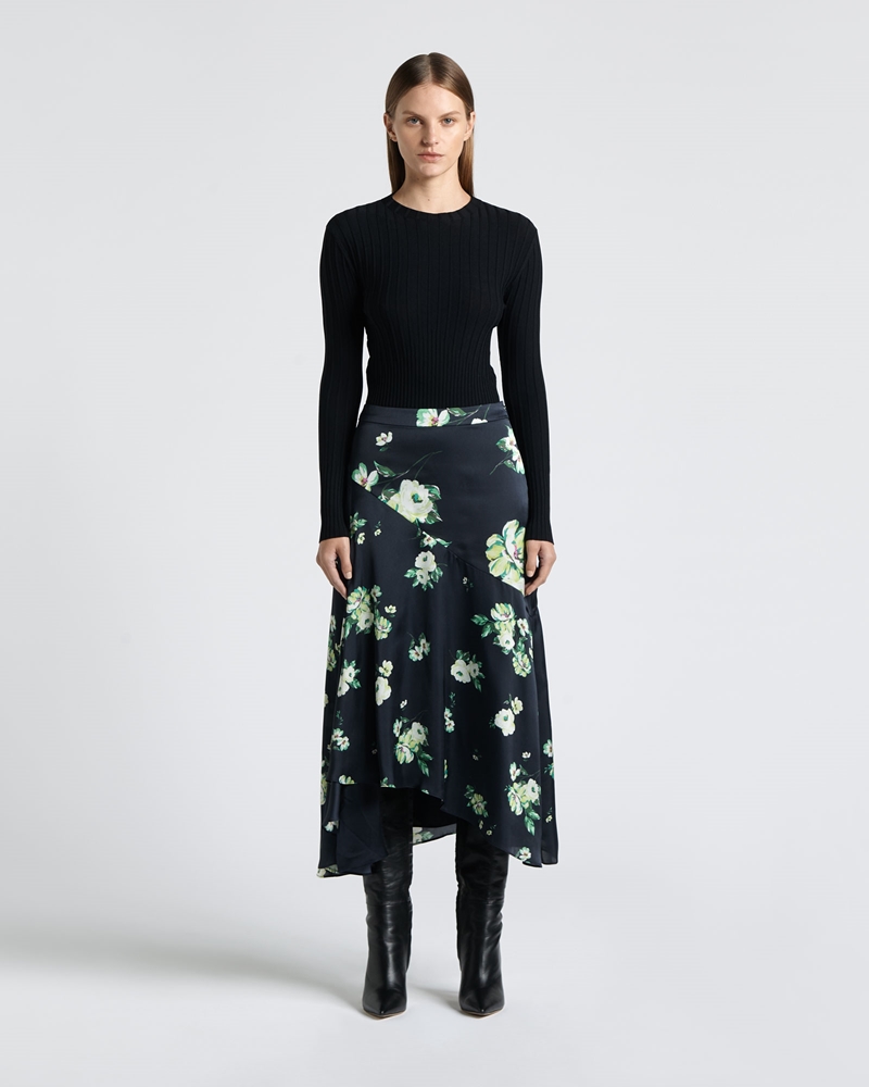 Skirts | Green Rose Spliced Midi Skirt | 780 Ink