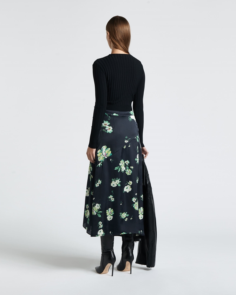 Skirts  | Green Rose Spliced Midi Skirt | 780 Ink