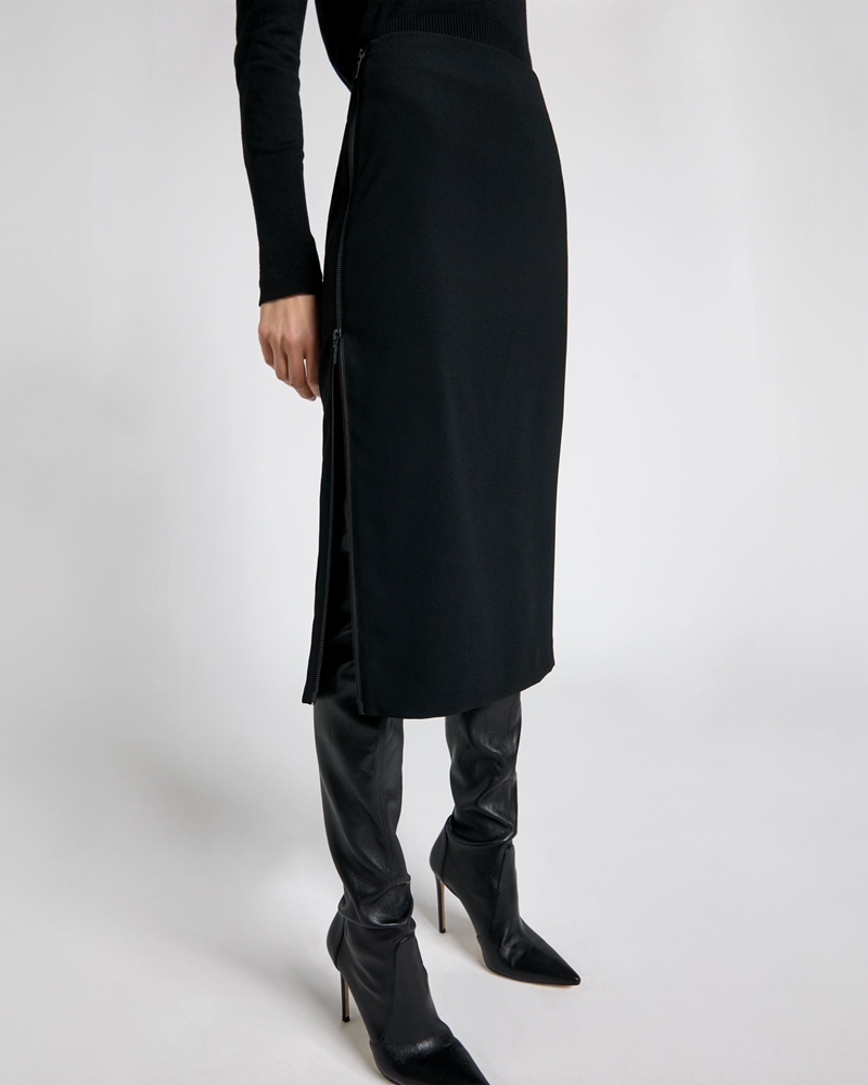 New Arrivals | Zip Detail Midi Skirt | 990 Black