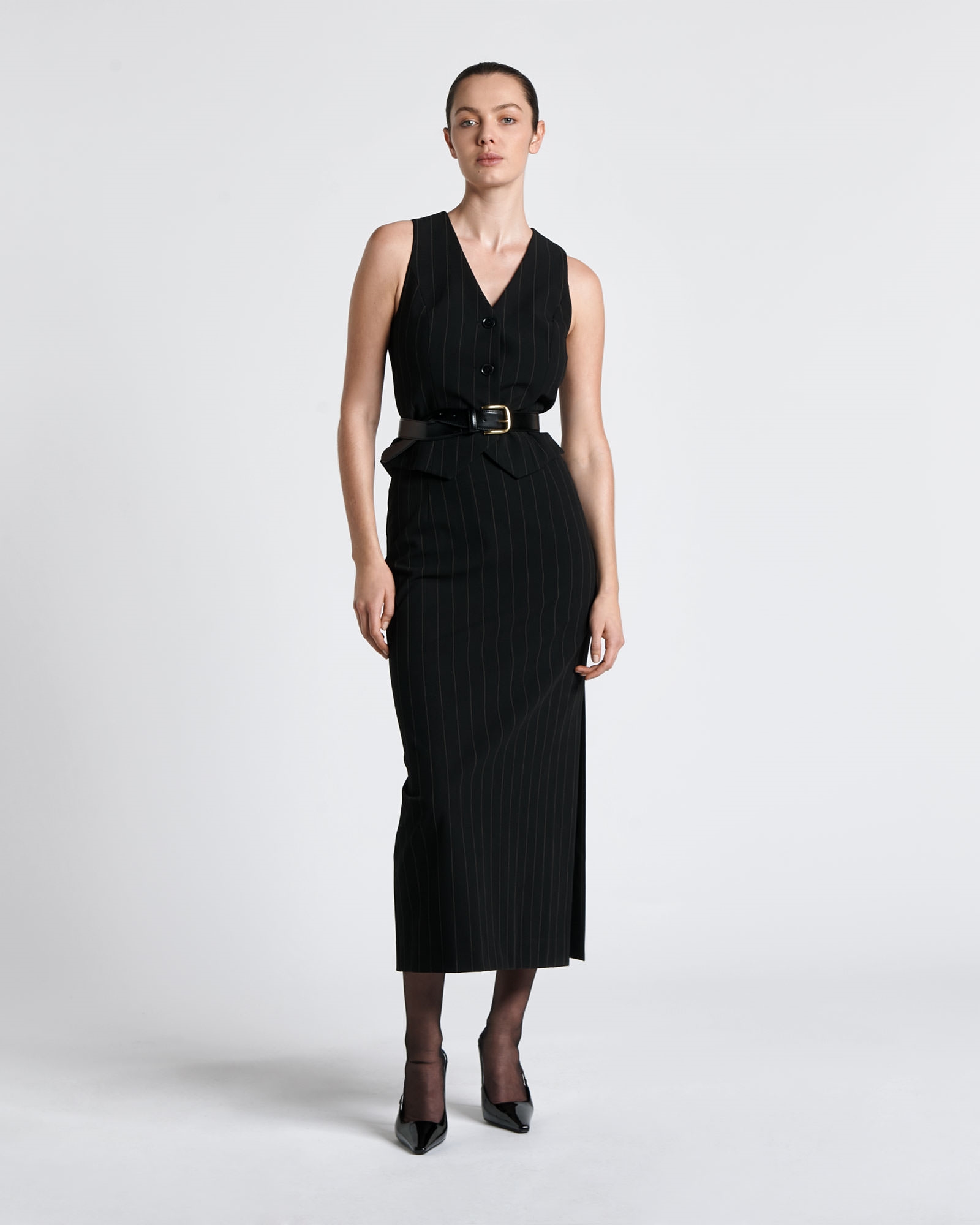Skirts | Pinstripe Midi Skirt | 990 Black
