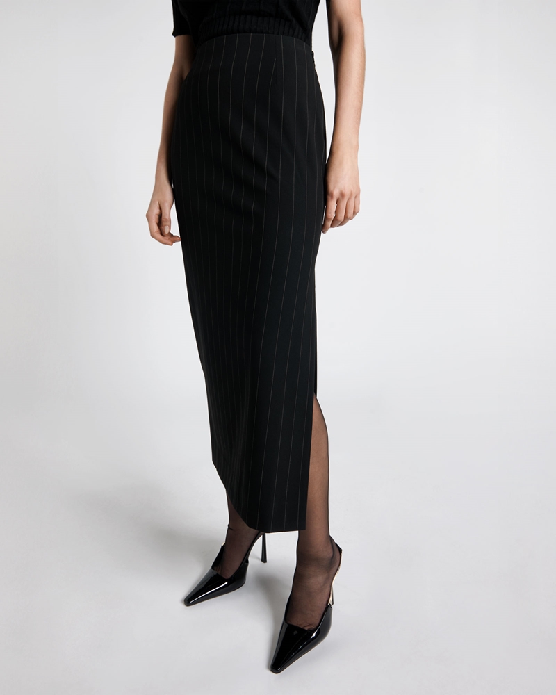 Skirts | Pinstripe Midi Skirt | 990 Black