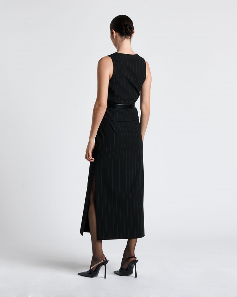Skirts  | Pinstripe Midi Skirt | 990 Black