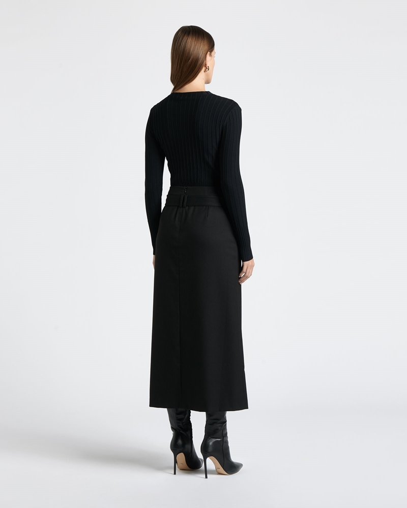 Skirts  | Pinstripe Button Midi Skirt | 990 Black