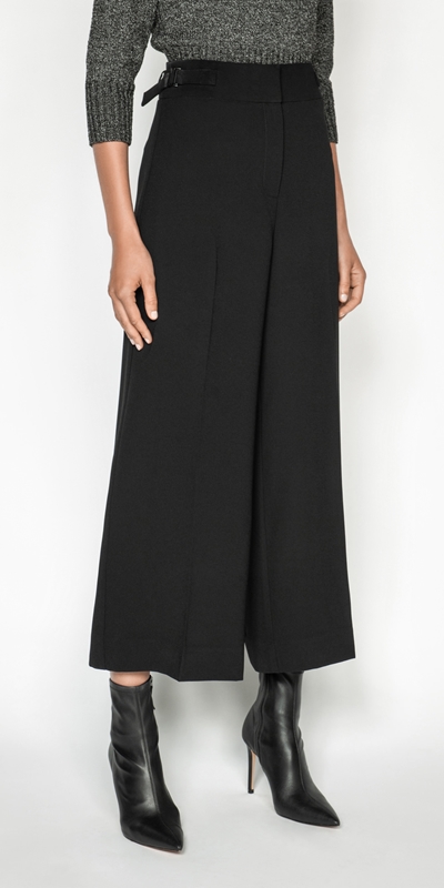 Pants  | Crepe Buckled Waist Wide Leg Pant | 990 Black