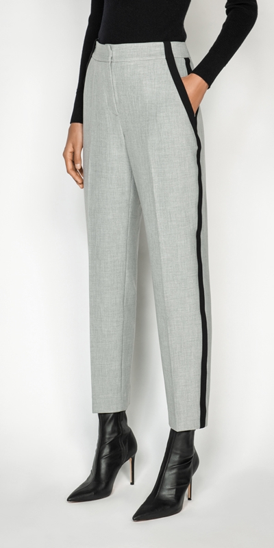 Pants  | Grey Melange Striped Relaxed Pant | 900 Light Grey Melange