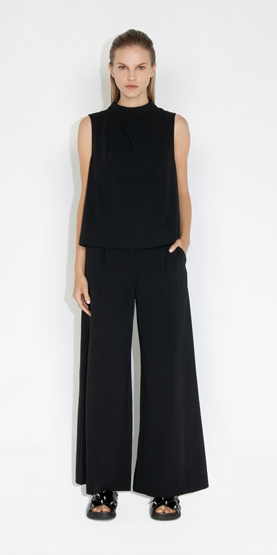 Wear to Work | Crushed Twill Wide Leg Pant | 990 Black