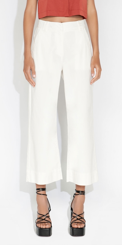 Cue Cares - Sustainable  | Cotton Cuffed Wide Leg Pant | 120 Cream