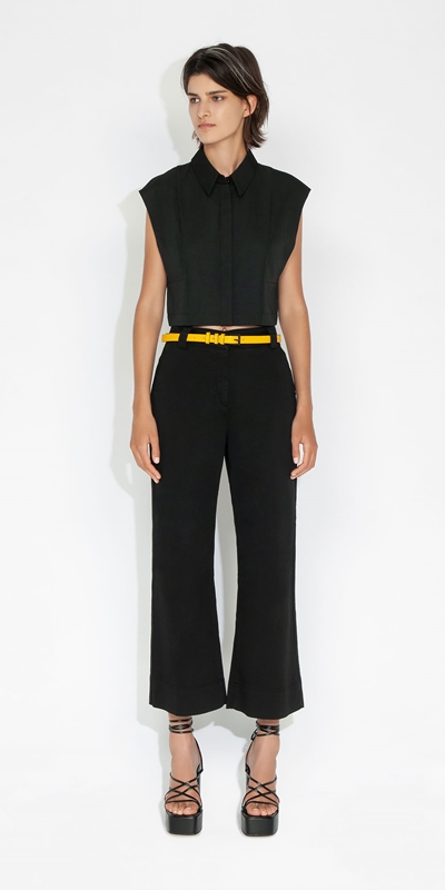 Cue Cares - Sustainable | Cotton Cuffed Wide Leg Pant | 990 Black