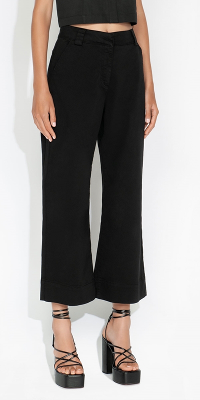 Pants | Cotton Cuffed Wide Leg Pant | 990 Black
