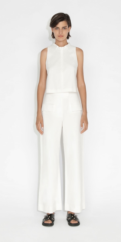 Sale | Waisted Wide Leg Pant | 110 Off White