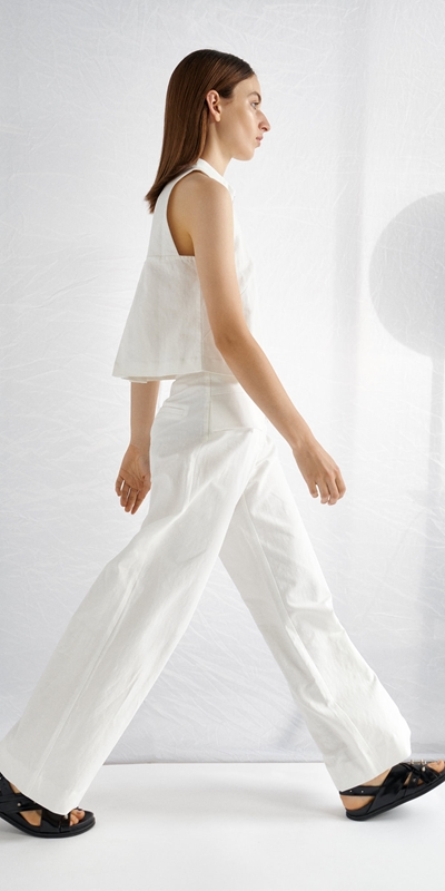 Pants | Waisted Wide Leg Pant | 110 Off White