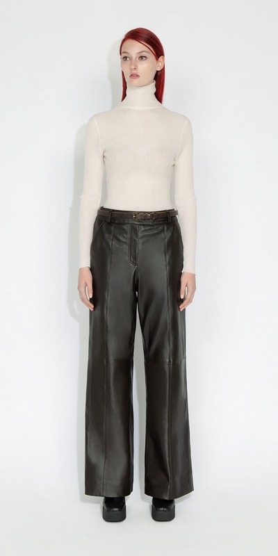 Cue Cares - Sustainable | Leather Wide Leg Pant | 893 Dark Chocolate