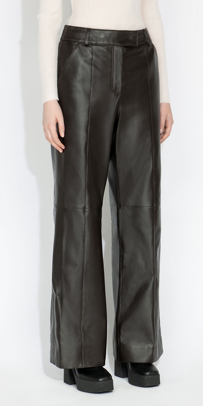 Cue Cares - Sustainable  | Leather Wide Leg Pant | 893 Dark Chocolate