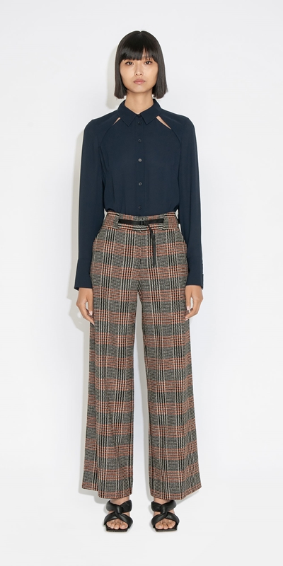 Pants | Houndstooth Check Wide Leg Pant | 285 Rust