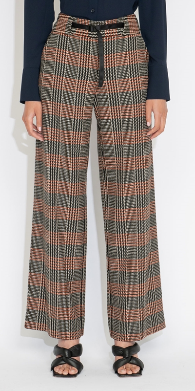 Wear to Work  | Houndstooth Check Wide Leg Pant | 285 Rust