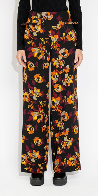 Pants | Autumn Floral Wide Leg Pant | 990 Black
