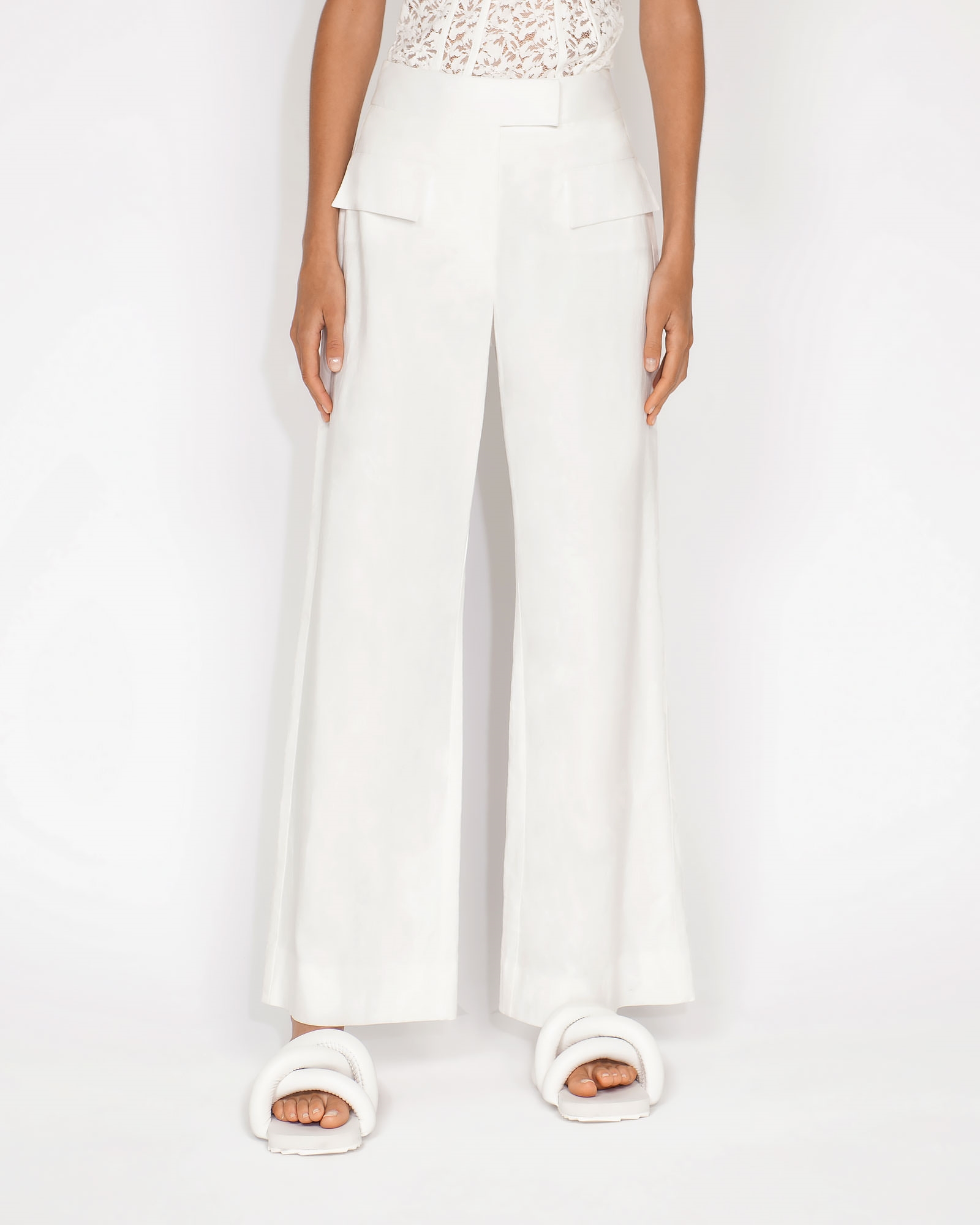 Pants | Cotton Linen Wide Leg Pant | 110 Off White