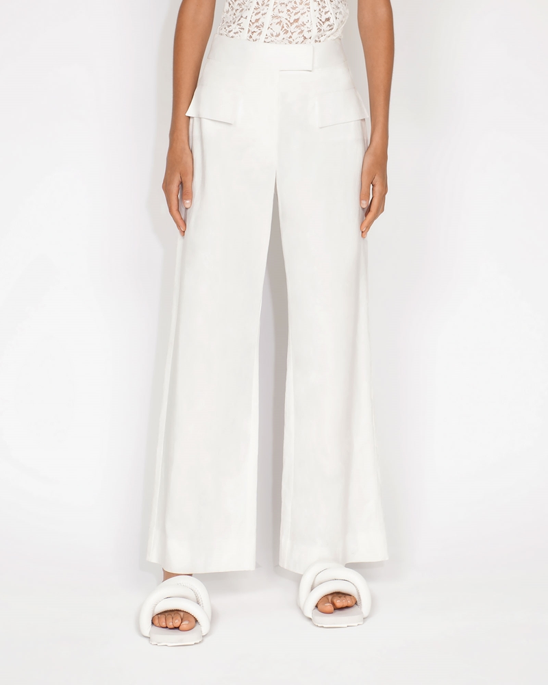 Pants | Cotton Linen Wide Leg Pant | 110 Off White