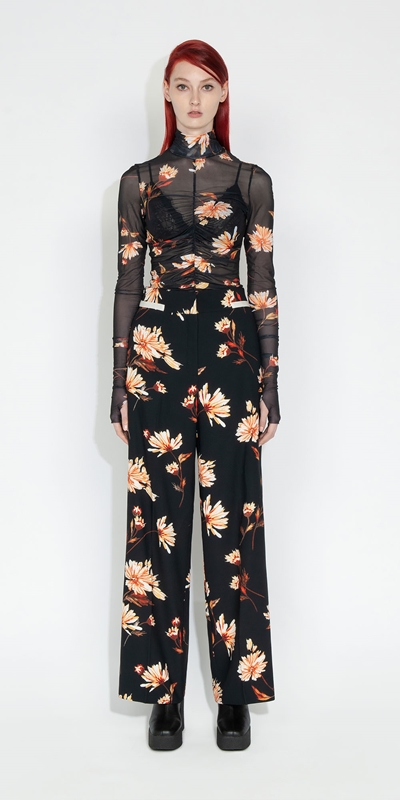 Tops and Shirts | Fire Floral Ruched Body Top | 990 Black