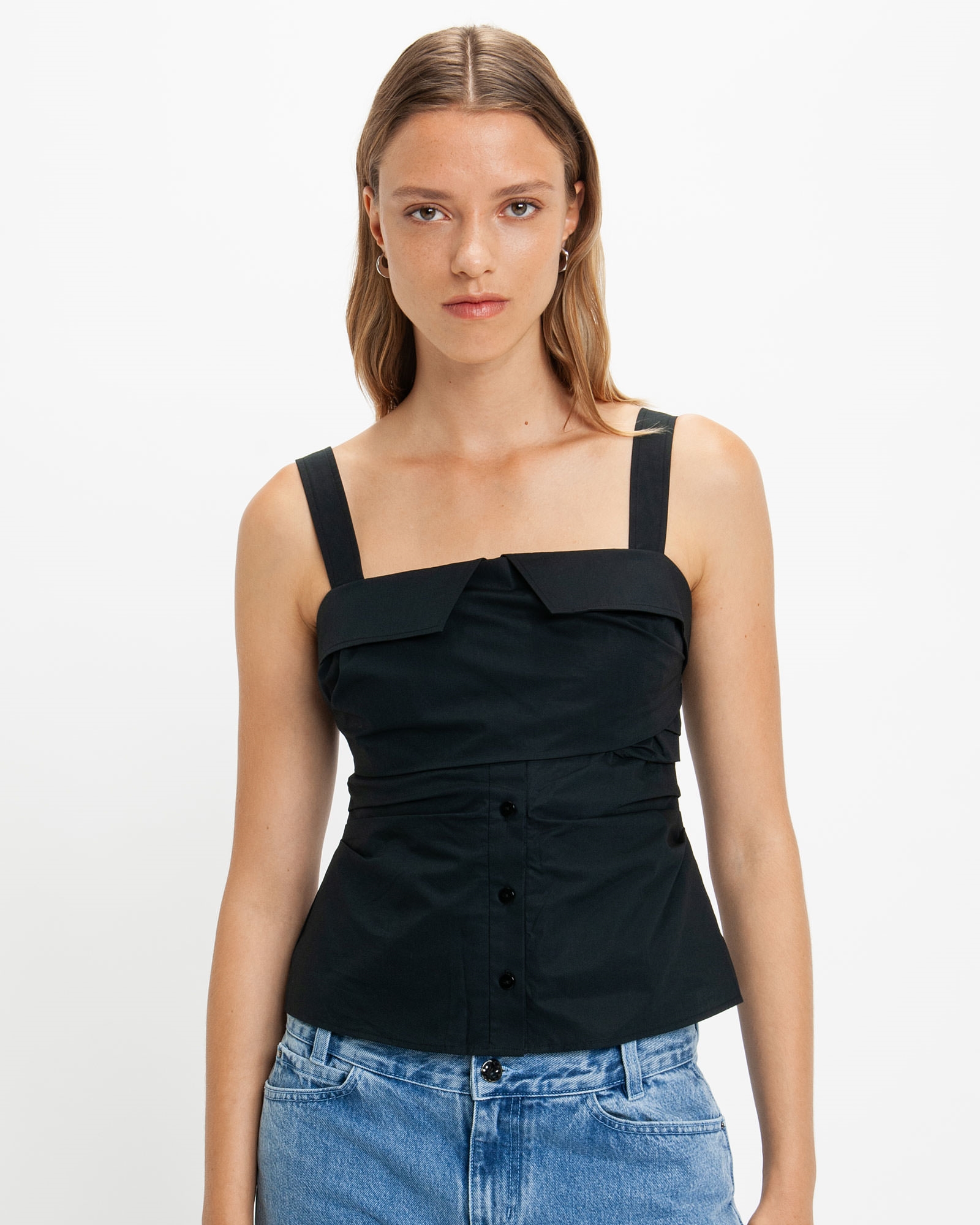 Tops and Shirts | Strappy Cotton Bodice | 990 Black