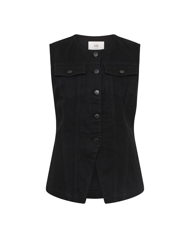 Denim  | Black Denim Buttoned Vest | 990 Black