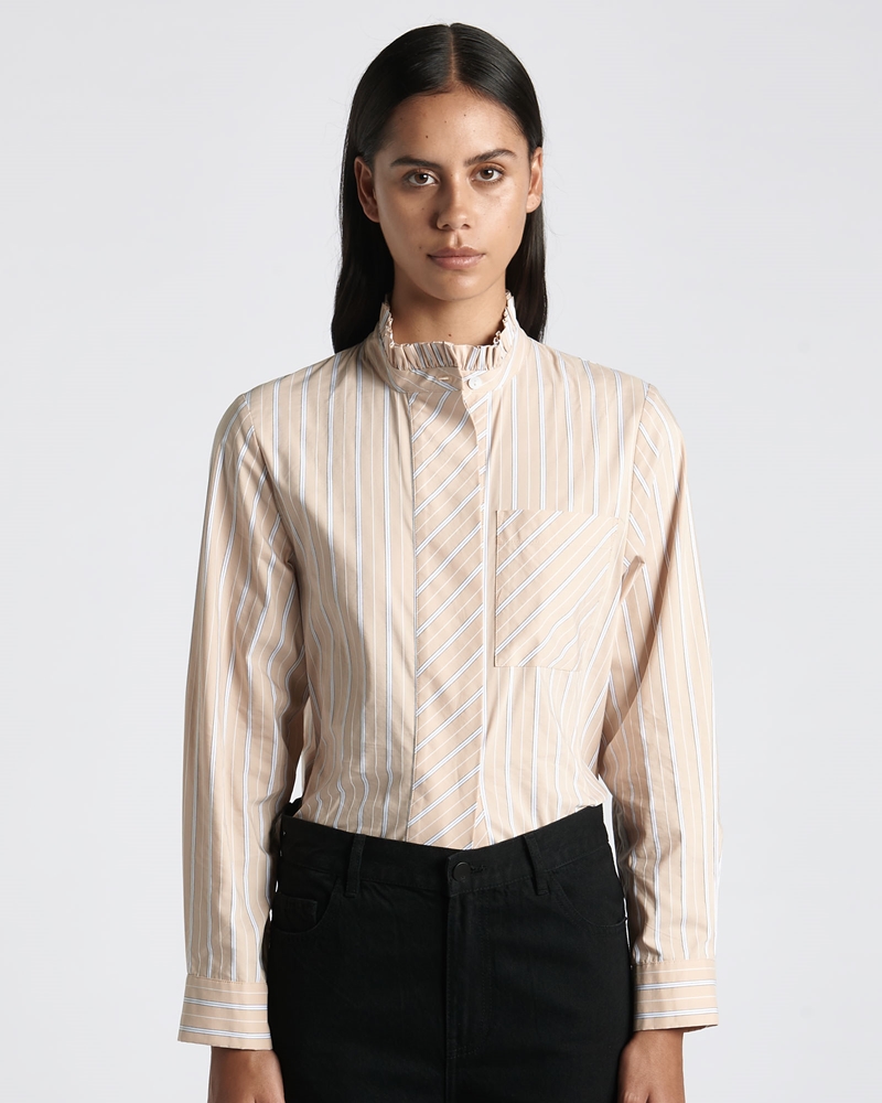 Sale | Striped Ruffle Collar Shirt | 129 Sand
