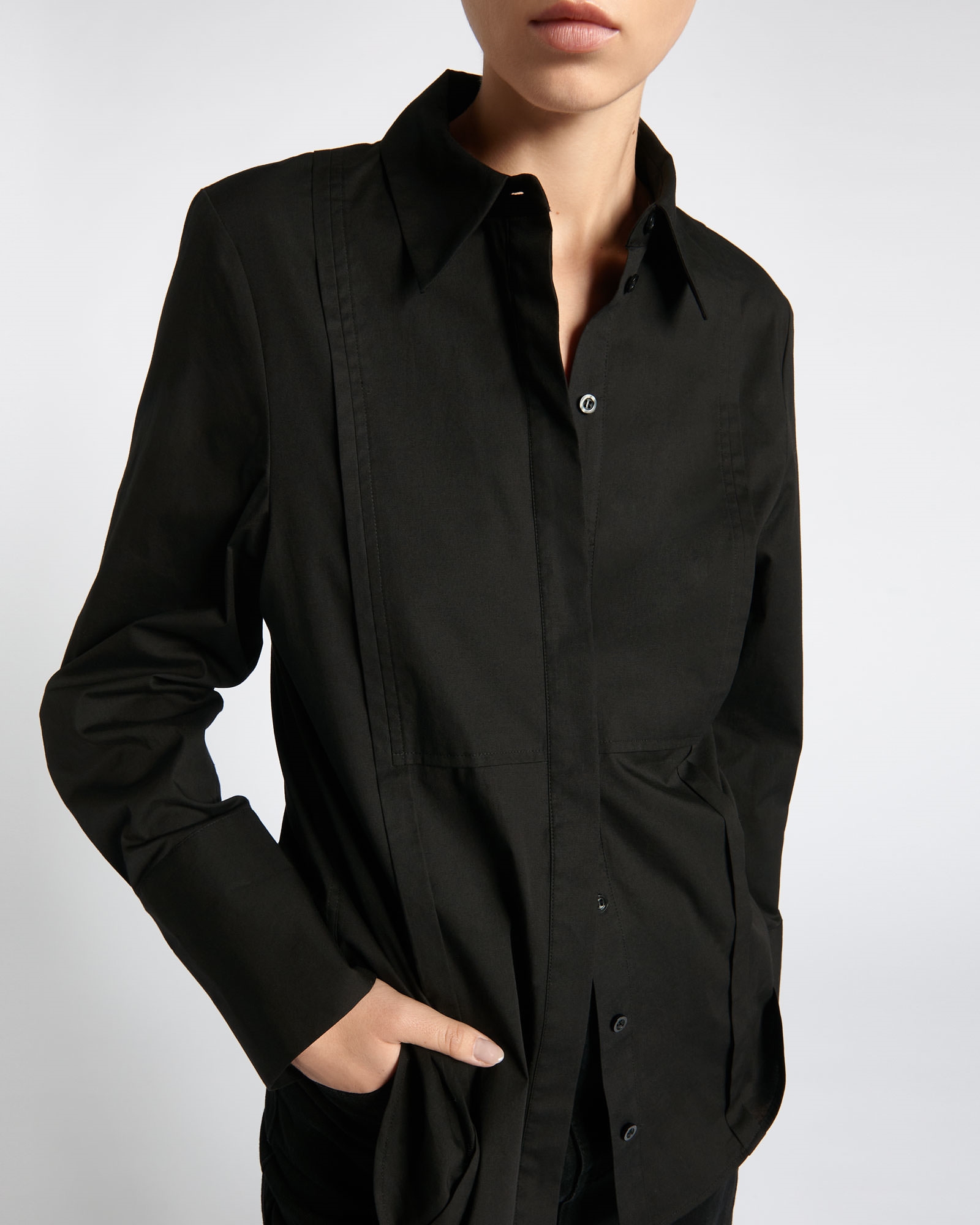Tops and Shirts  | Boxpleat Tuxedo Shirt | 990 Black