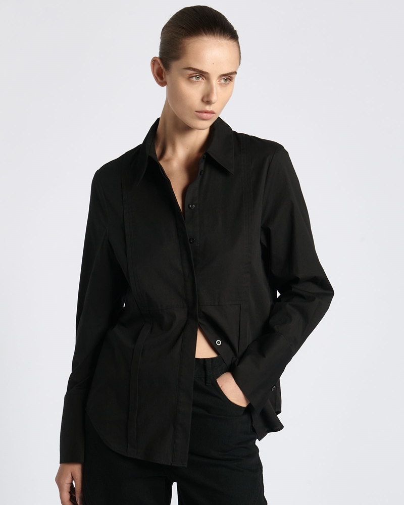 Tops and Shirts  | Boxpleat Tuxedo Shirt | 990 Black