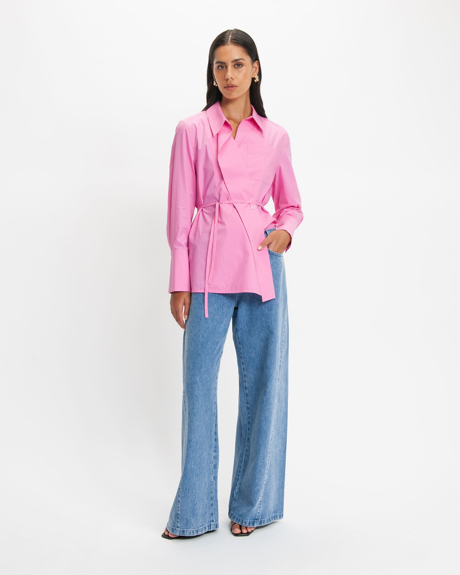 Tops and Shirts | Tie Detail Wrap Shirt | 540 Pink