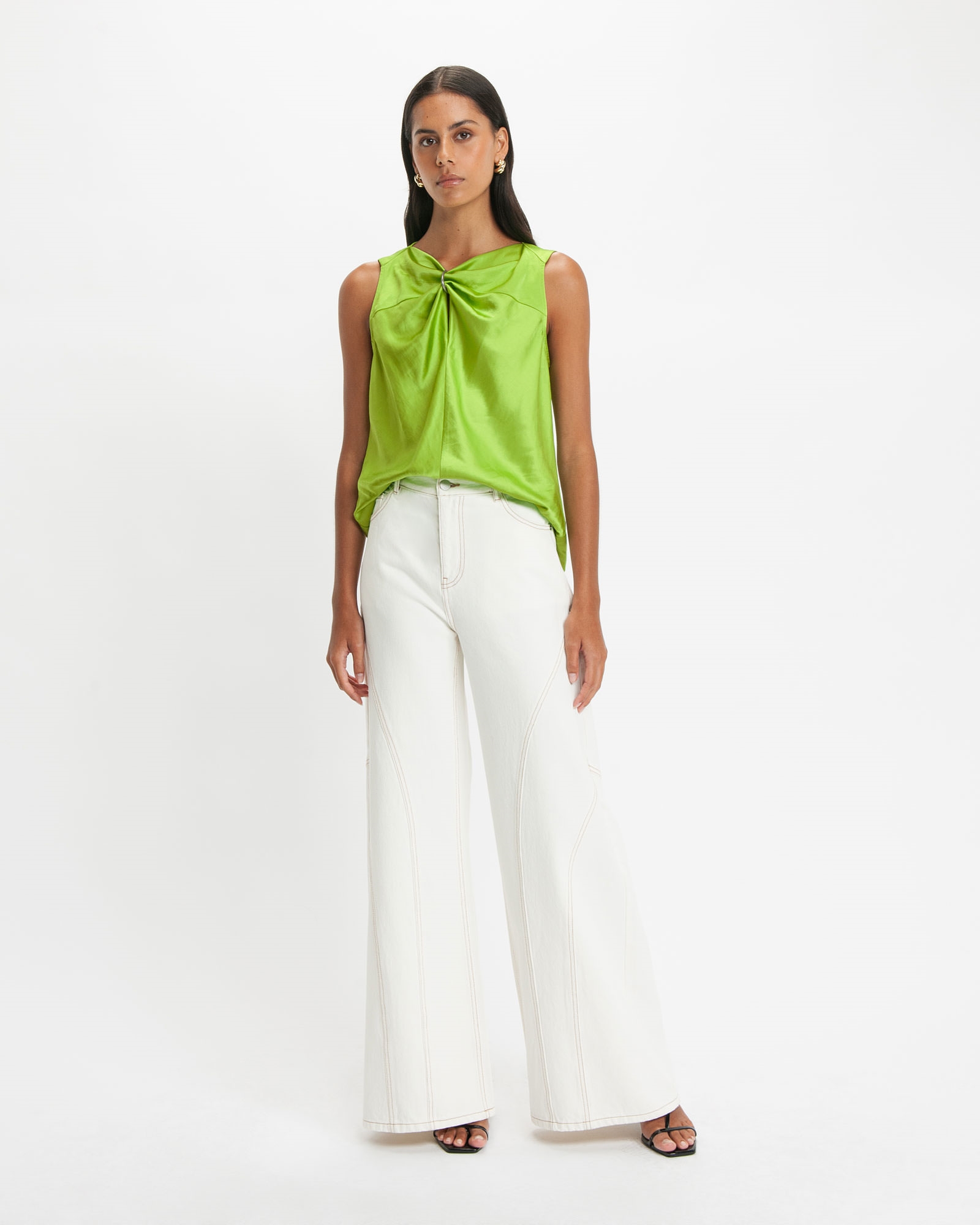 Tops and Shirts | Satin Ring Detail Top | 320 Chartreuse
