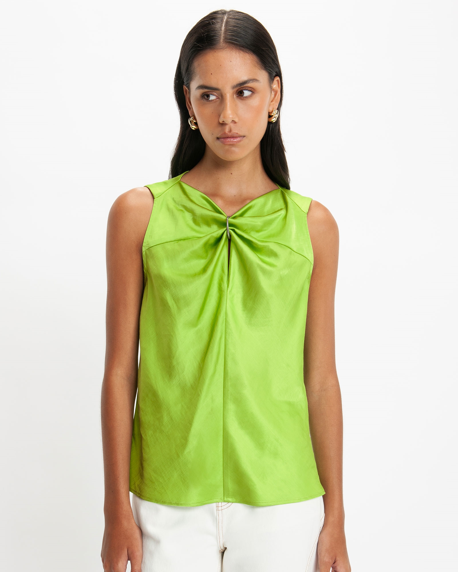 Sale  | Satin Ring Detail Top | 320 Chartreuse