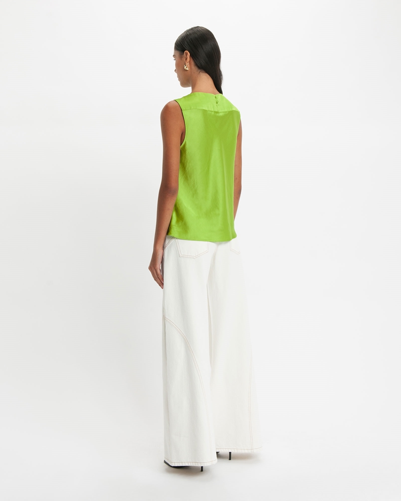 Tops and Shirts  | Satin Ring Detail Top | 320 Chartreuse