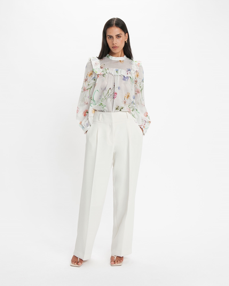 Tops and Shirts | Botanical Floral Blouse | 100 White