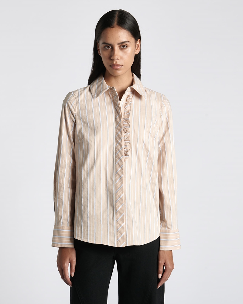 Tops and Shirts | Striped Point Collar Shirt | 129 Sand