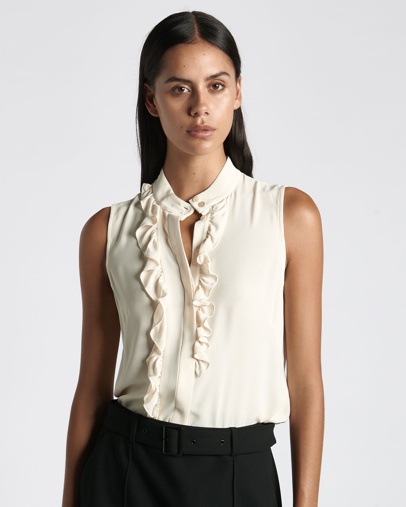 New Arrivals | Recycled Georgette Ruffle Top | 115 Vanilla