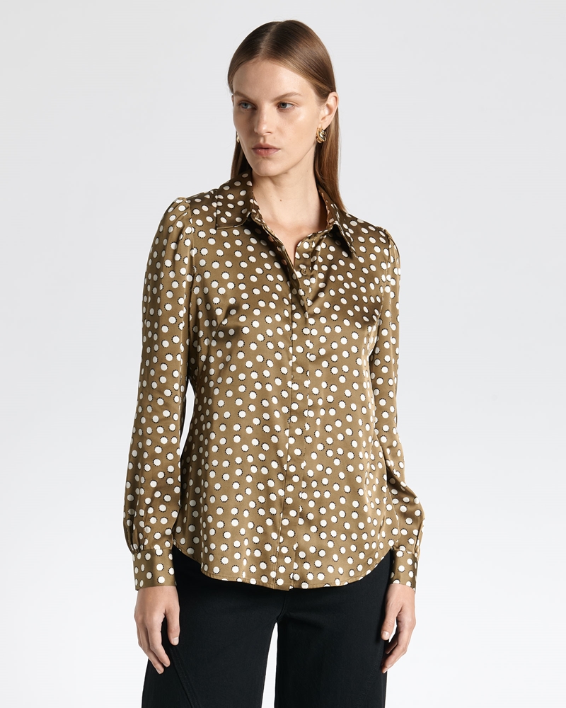 Tops and Shirts  | Spot Satin Shirt | 360 Olive
