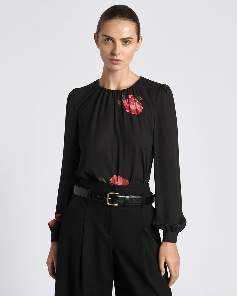 Tops and Shirts  | Rose Long Sleeve Blouse | 990 Black
