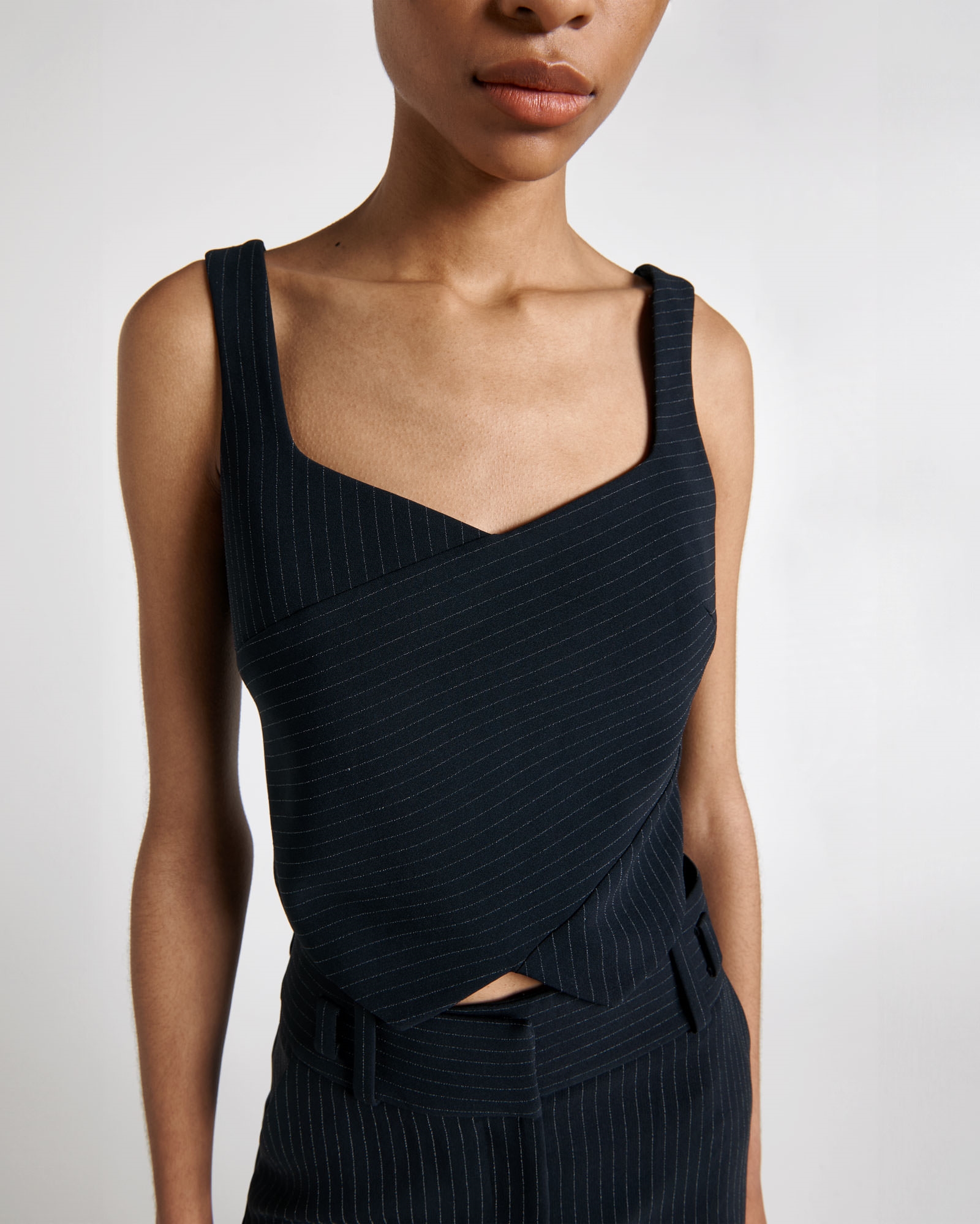 New Arrivals  | Pinstripe Crossover Bodice | 780 Ink