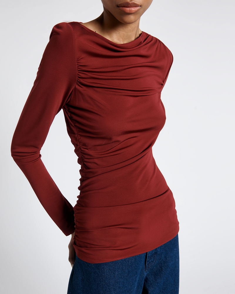 Tops and Shirts | Draped Jersey Long Sleeve Top | 619 Bordeaux