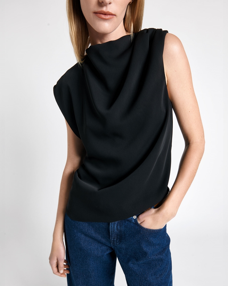 New Arrivals | Buckle Detail Draped Top | 990 Black