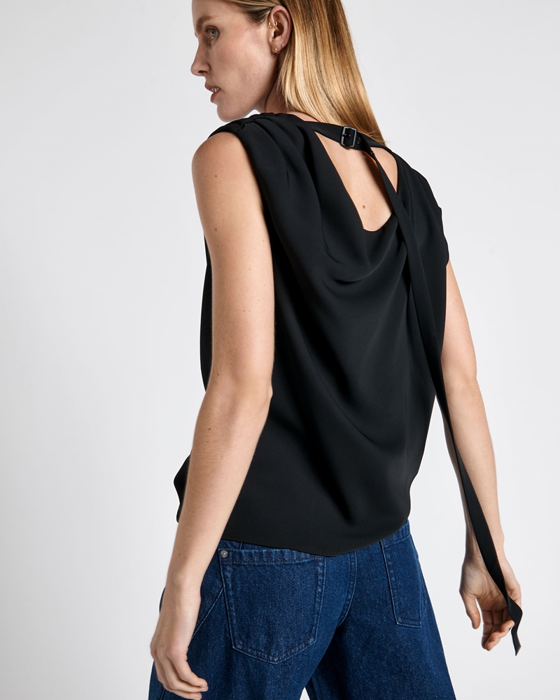New Arrivals  | Buckle Detail Draped Top | 990 Black