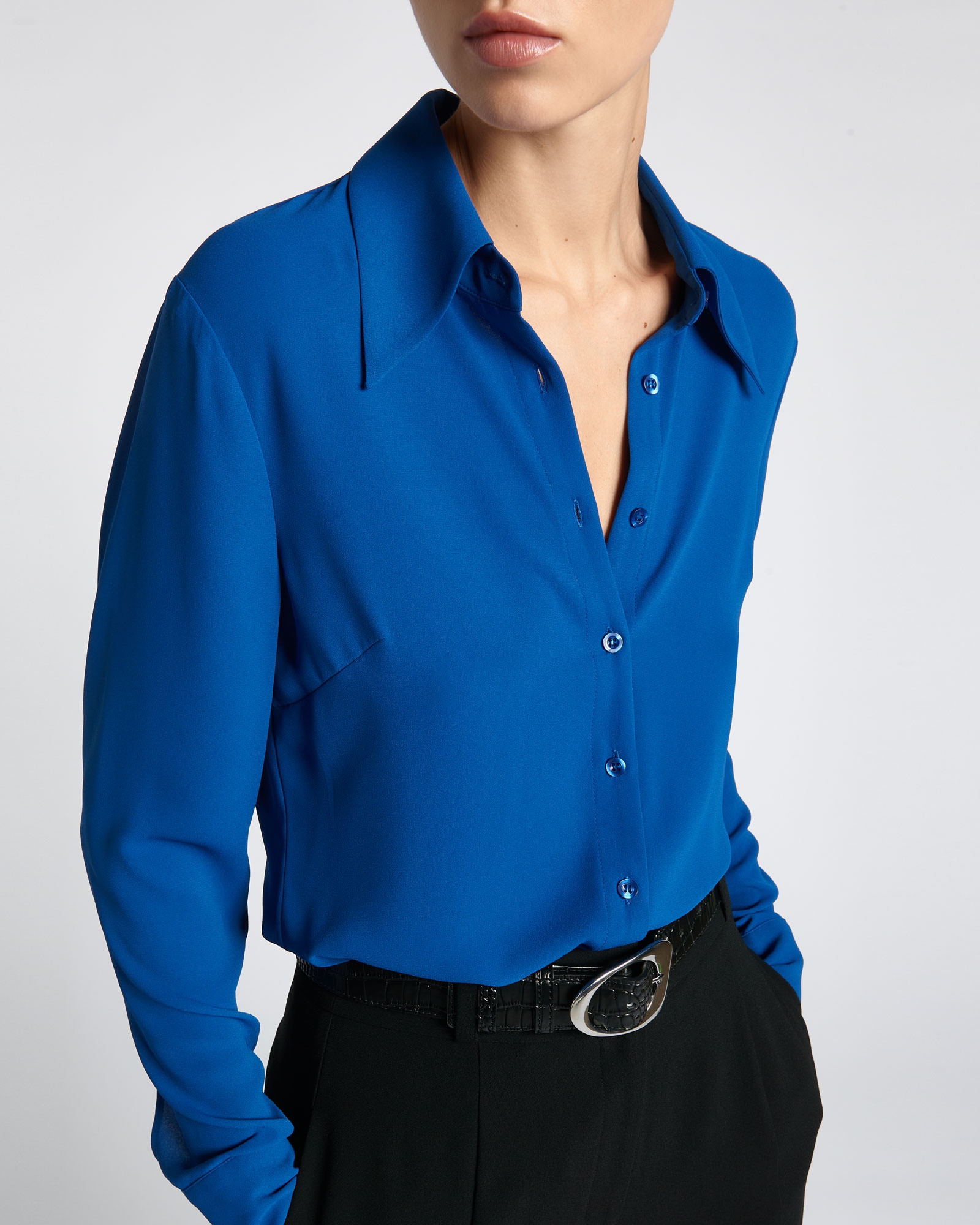 Tops and Shirts  | Cobalt Recycled Georgette Shirt | 779 Cobalt