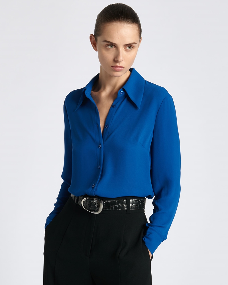 Tops and Shirts  | Cobalt Recycled Georgette Shirt | 779 Cobalt