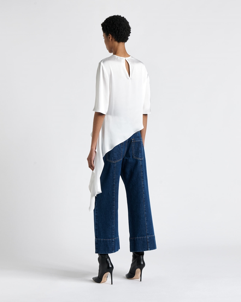 Tops and Shirts  | Recycled Satin Draped Tee | 110 Off White