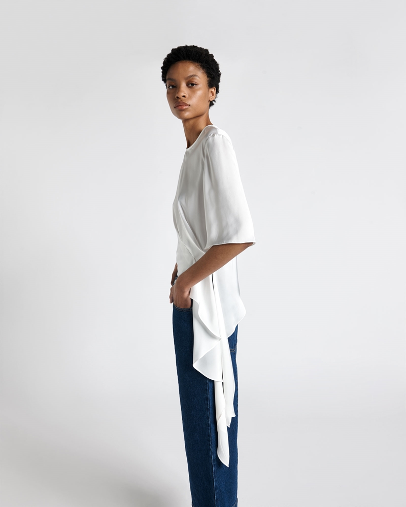 Tops and Shirts | Recycled Satin Draped Tee | 110 Off White