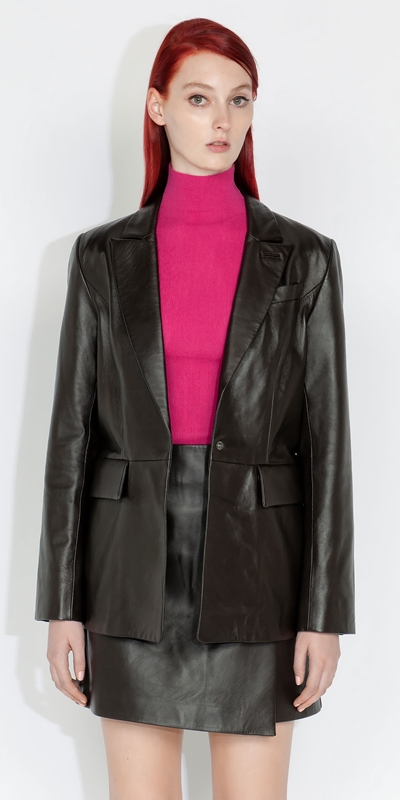 Jackets and Coats  | Leather Blazer | 893 Dark Chocolate