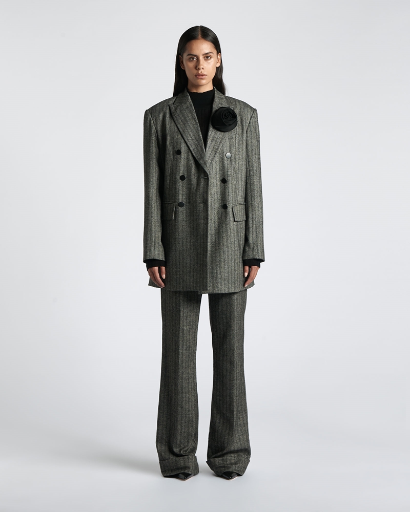 Jackets and Coats | Herringbone Pinstripe Jacket | 979 Black Melange