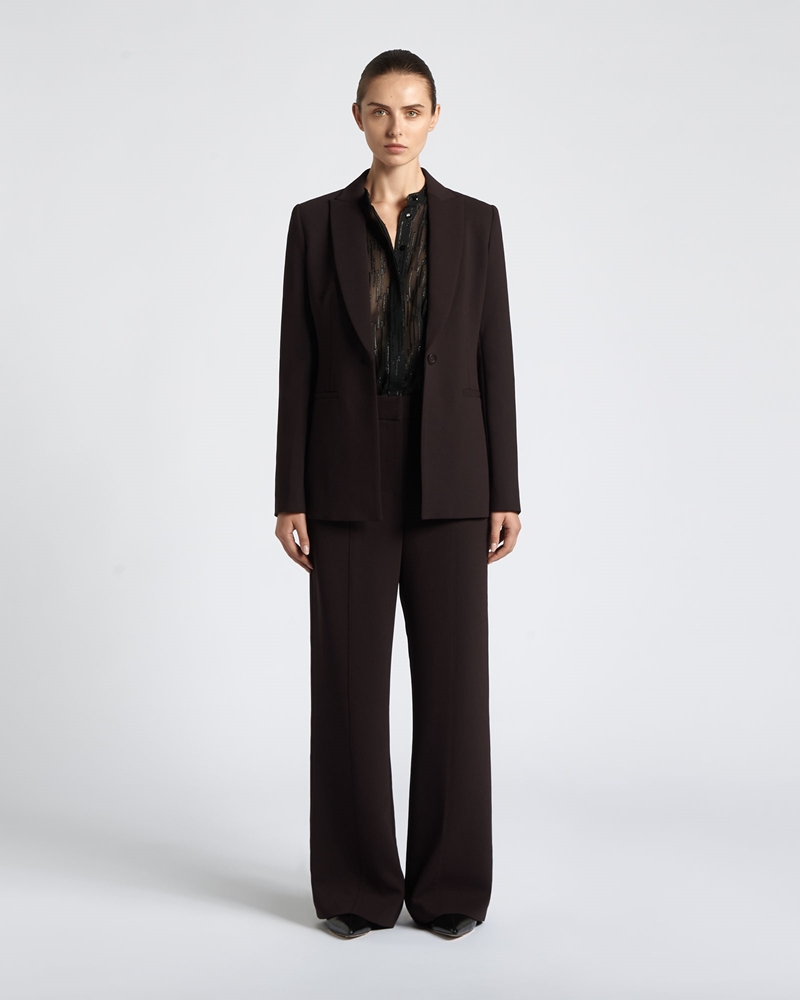 Jackets and Coats | Twill Single Button Blazer | 696 Black Cherry