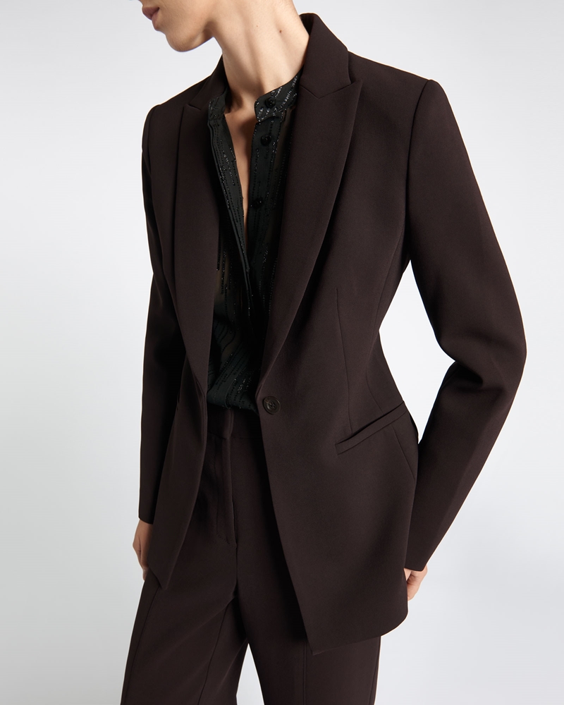 Jackets and Coats | Twill Single Button Blazer | 696 Black Cherry